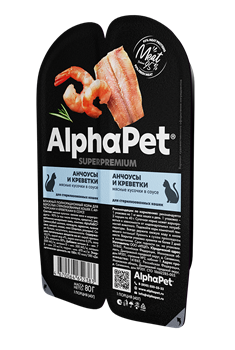 AlphaPet Superpremium влажный корм для взрослых стерилизованных кошек, с анчоусами и креветками в соусе, 80 гр - фото 5937