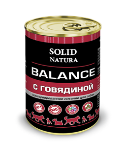 Solid Natura Balance полнорационный влажный корм для взрослых собак всех пород, с говядиной, ж/б 340 гр - фото 7071