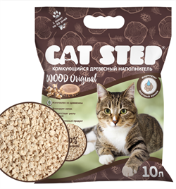 Cat Step Wood Original 10 л комкующийся наполнитель для кошек - фото 8479