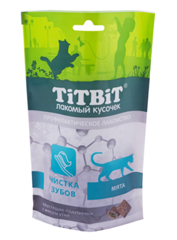 TitBit Хрустящие подушечки Чистка зубов мята д/кошек 60 г - фото 8678