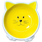 Mr.Kranch миска керамическая "Мордочка кошки на ножках" для кошек, желтая, 100 мл