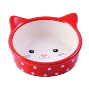 Mr.Kranch миска керамическая "Мордочка кошки" для кошек красная в горошек, 250 мл