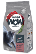 AlphaPet WOW сухой корм для взрослых домашних кошек, говядина и печень, 750 гр