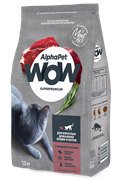 AlphaPet WOW сухой корм для взрослых домашних кошек, говядина и печень, 1,5 кг