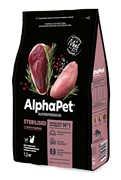 AlphaPet Superpremium сухой корм для взрослых стерилизованных кошек, с уткой и индейкой, 400 гр