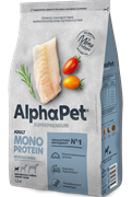 AlphaPet Superpremium MONOPROTEIN сухой корм для взрослых собак мелких пород, с белой рыбой, 1,5 кг