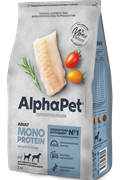 AlphaPet Superpremium MONOPROTEIN сухой корм для взрослых собак средних и крупных пород, с белой рыбой, 2 кг