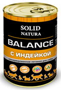 Solid Natura Balance полнорационный влажный корм для взрослых собак всех пород, с индейкой, ж/б 340 гр