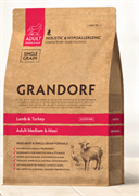 Grandorf ADULT MEDIUM & MAXI ягненок с индейкой, сухой корм для взрослых собак средних и крупных пород, 3 кг