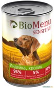 Bio Menu sensitive влажный корм для взрослых собак с чувствительным пищеварением, индейка и кролик, ж/б 410 гр